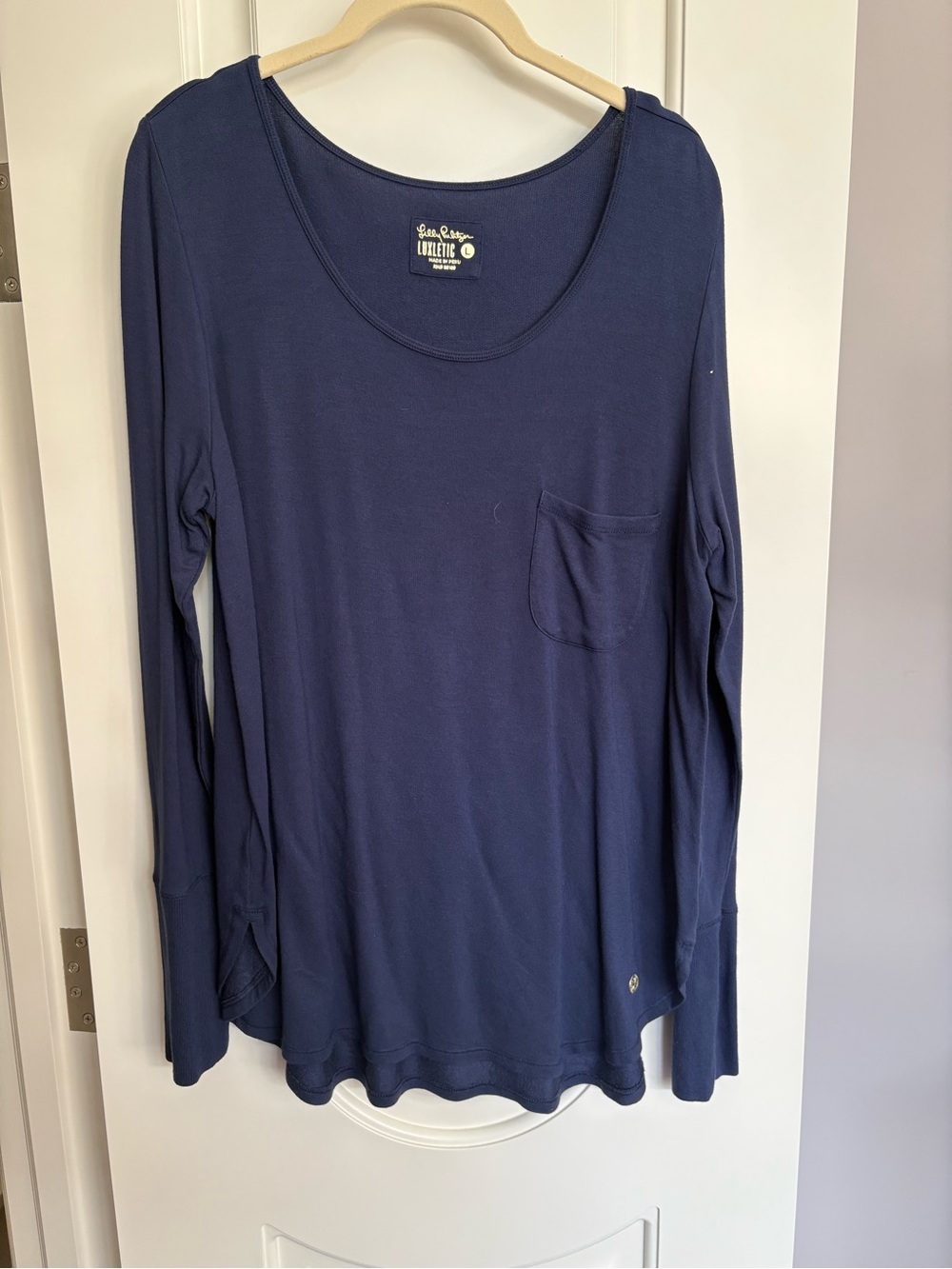 Lilly Pulitzer Navy Long Sleeve Scoop Neck Pocket Tee